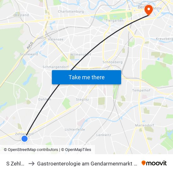 S Zehlendorf to Gastroenterologie am Gendarmenmarkt Dr. med. Julia Breitkreutz map