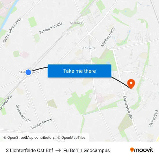 S Lichterfelde Ost Bhf to Fu Berlin Geocampus map