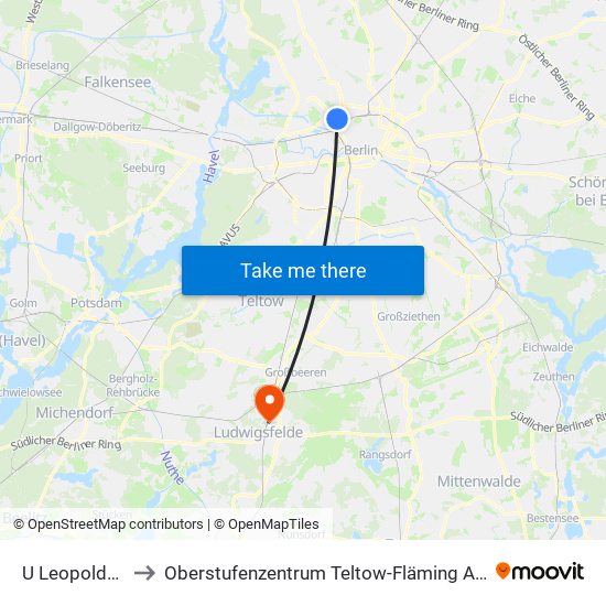 U Leopoldplatz to Oberstufenzentrum Teltow-Fläming Abteilung 1 map