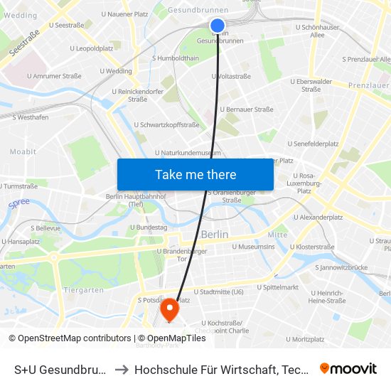 S+U Gesundbrunnen Bhf to Hochschule Für Wirtschaft, Technik Und Kultur map