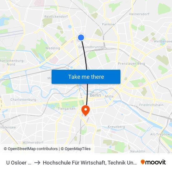 U Osloer Str. to Hochschule Für Wirtschaft, Technik Und Kultur map