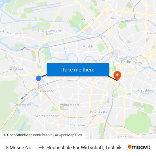 S Messe Nord/Icc to Hochschule Für Wirtschaft, Technik Und Kultur map