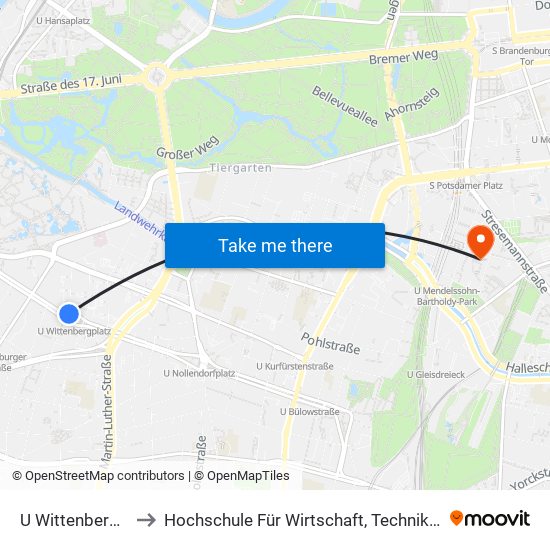 U Wittenbergplatz to Hochschule Für Wirtschaft, Technik Und Kultur map