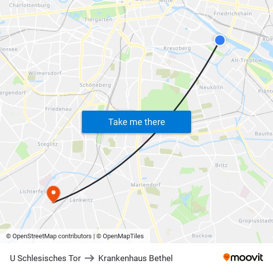 U Schlesisches Tor to Krankenhaus Bethel map