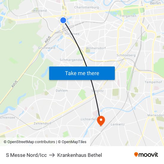 S Messe Nord/Icc to Krankenhaus Bethel map