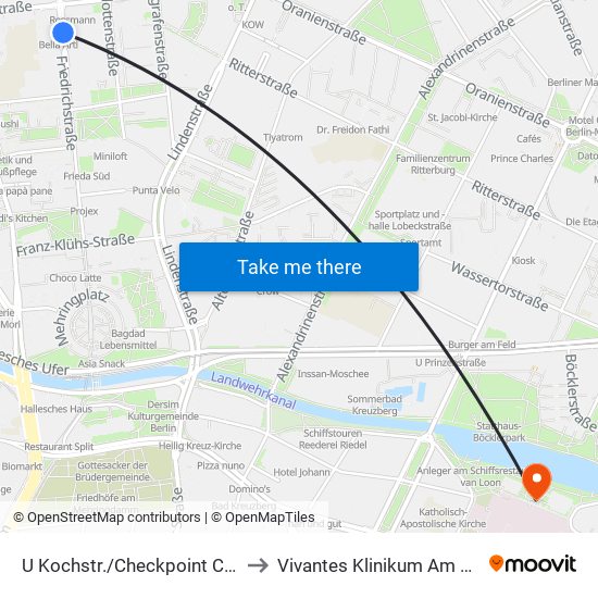 U Kochstr./Checkpoint Charlie to Vivantes Klinikum Am Urban map