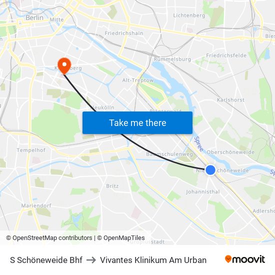 S Schöneweide Bhf to Vivantes Klinikum Am Urban map