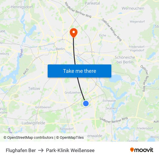 Flughafen Ber to Park-Klinik Weißensee map