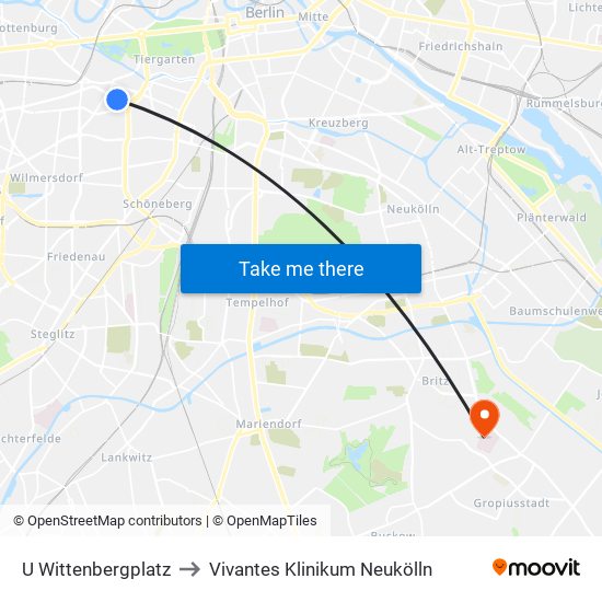 U Wittenbergplatz to Vivantes Klinikum Neukölln map