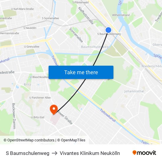 S Baumschulenweg to Vivantes Klinikum Neukölln map