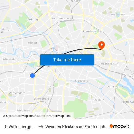 U Wittenbergplatz to Vivantes Klinikum im Friedrichshain map