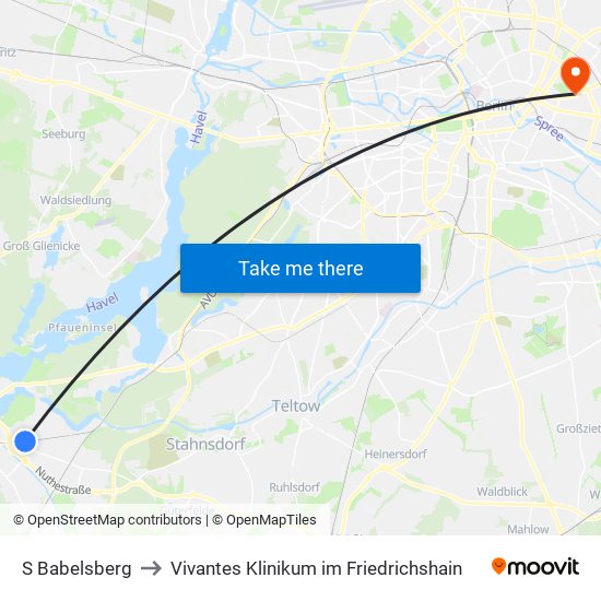 S Babelsberg to Vivantes Klinikum im Friedrichshain map