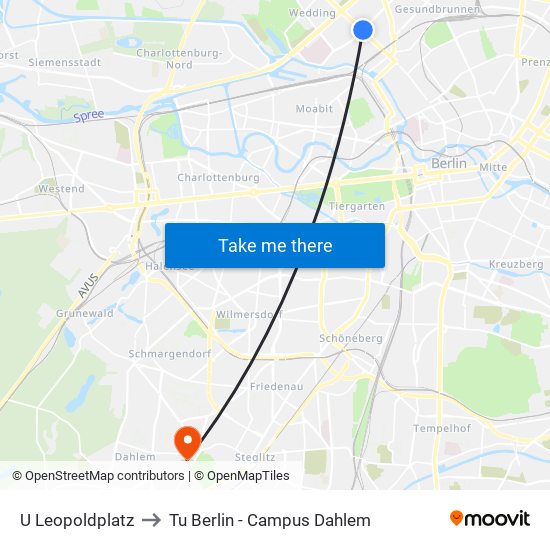 U Leopoldplatz to Tu Berlin - Campus Dahlem map