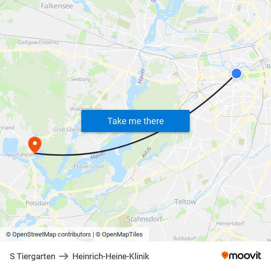 S Tiergarten to Heinrich-Heine-Klinik map