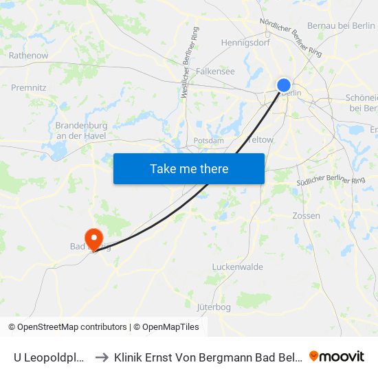 U Leopoldplatz to Klinik Ernst Von Bergmann Bad Belzig map