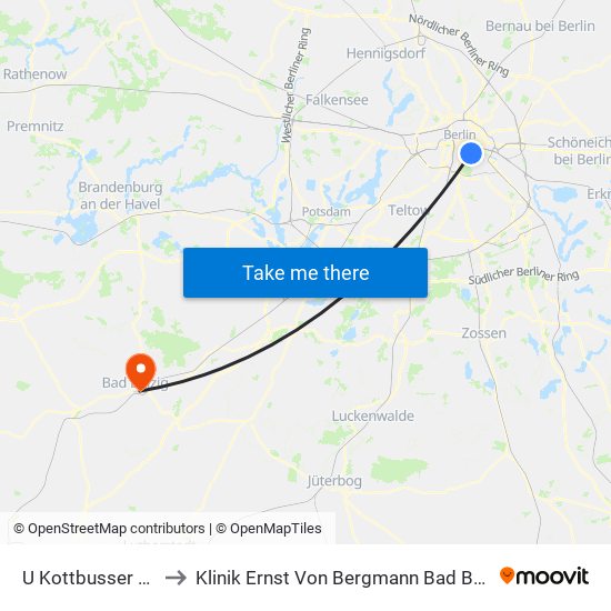 U Kottbusser Tor to Klinik Ernst Von Bergmann Bad Belzig map