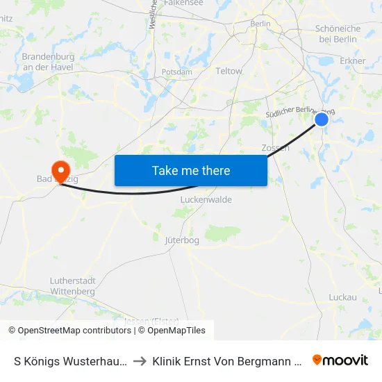 S Königs Wusterhausen Bhf to Klinik Ernst Von Bergmann Bad Belzig map