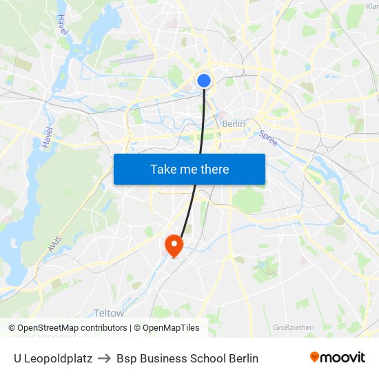 U Leopoldplatz to Bsp Business School Berlin map