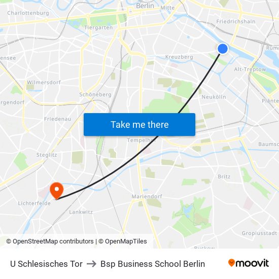U Schlesisches Tor to Bsp Business School Berlin map
