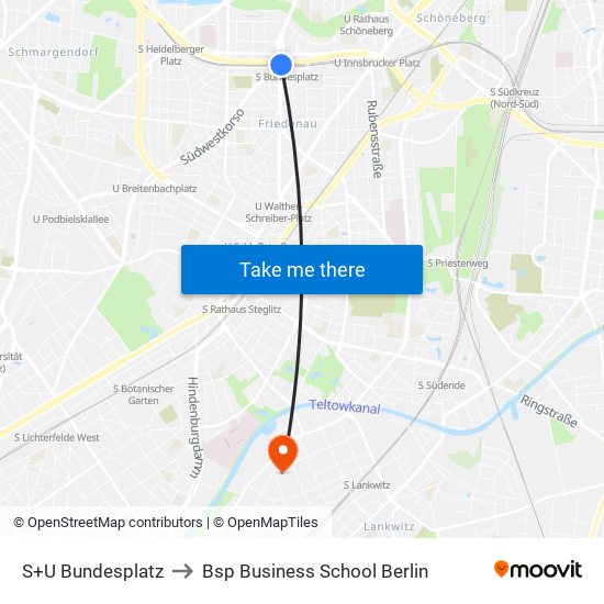 S+U Bundesplatz to Bsp Business School Berlin map