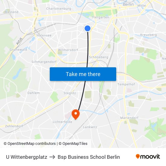 U Wittenbergplatz to Bsp Business School Berlin map