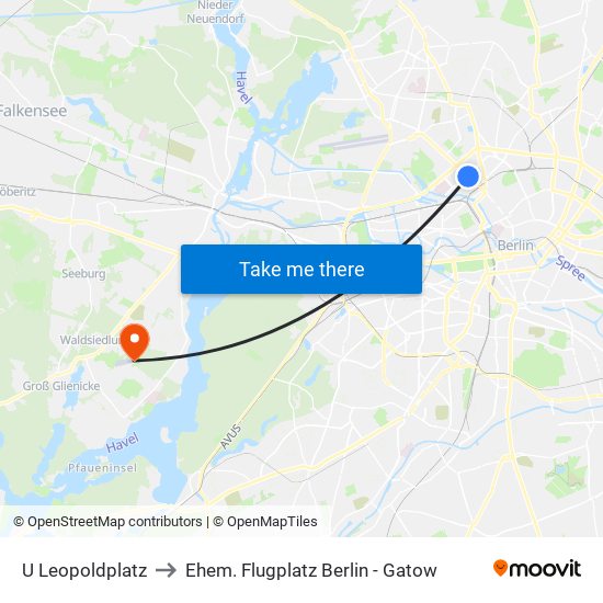 U Leopoldplatz to Ehem. Flugplatz Berlin - Gatow map