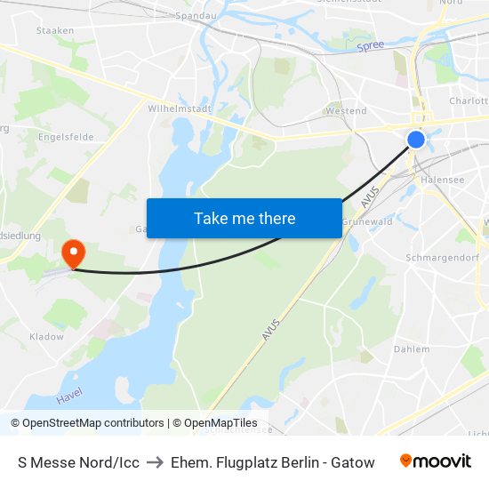 S Messe Nord/Icc to Ehem. Flugplatz Berlin - Gatow map