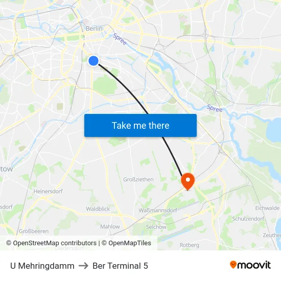 U Mehringdamm to Ber Terminal 5 map