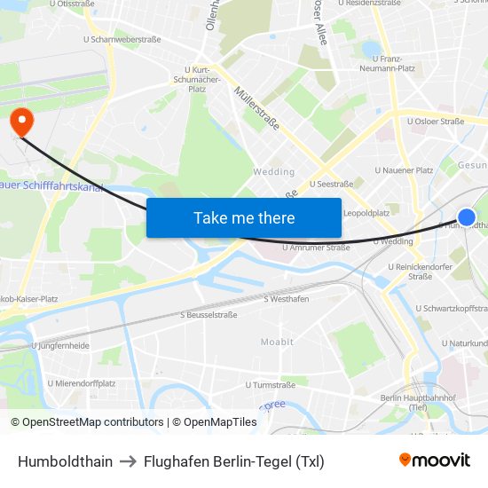 Humboldthain to Flughafen Berlin-Tegel (Txl) map