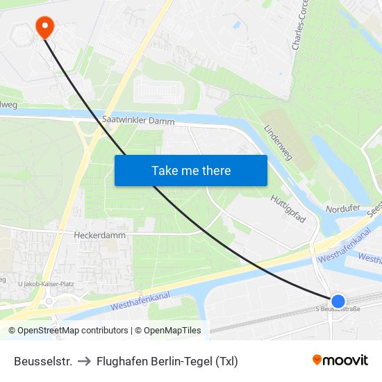 Beusselstr. to Flughafen Berlin-Tegel (Txl) map