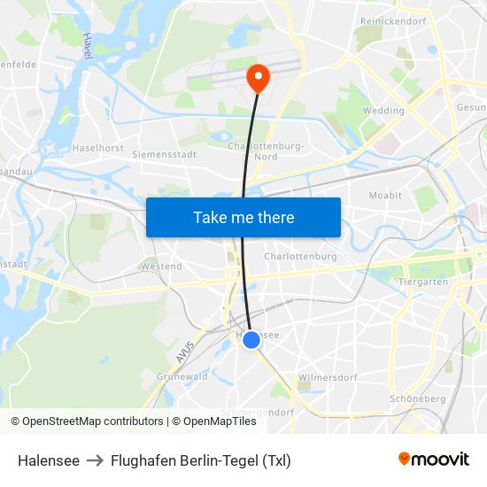 Halensee to Flughafen Berlin-Tegel (Txl) map