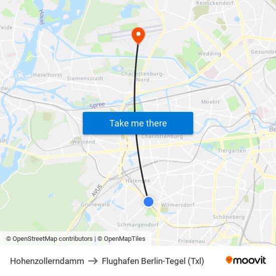 Hohenzollerndamm to Flughafen Berlin-Tegel (Txl) map