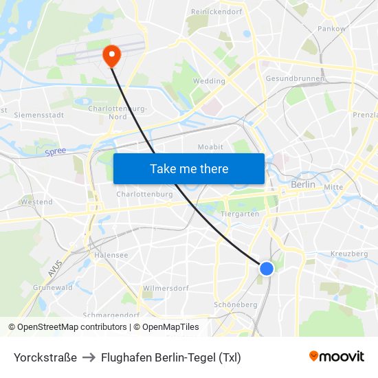 Yorckstraße to Flughafen Berlin-Tegel (Txl) map