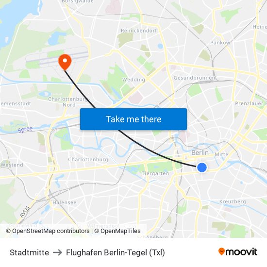 Stadtmitte to Flughafen Berlin-Tegel (Txl) map