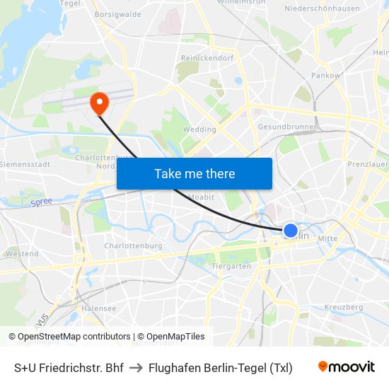 S+U Friedrichstr. Bhf to Flughafen Berlin-Tegel (Txl) map