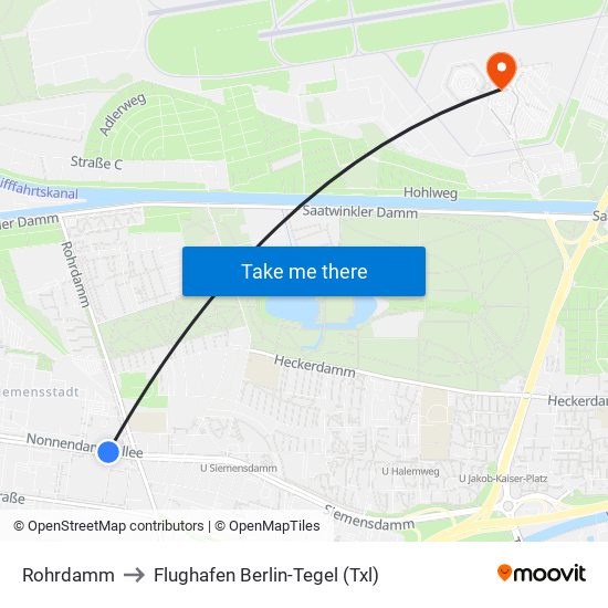 Rohrdamm to Flughafen Berlin-Tegel (Txl) map