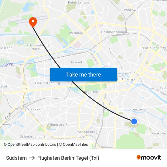 Südstern to Flughafen Berlin-Tegel (Txl) map