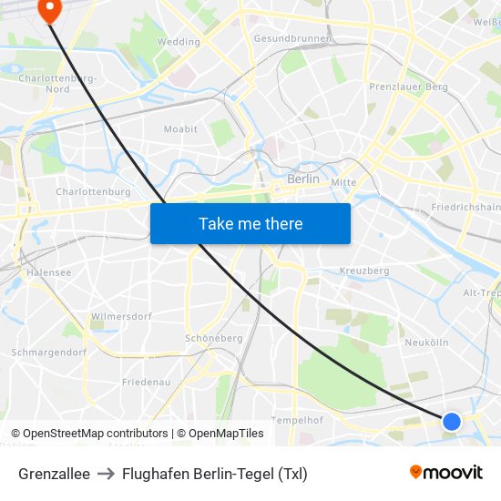 Grenzallee to Flughafen Berlin-Tegel (Txl) map