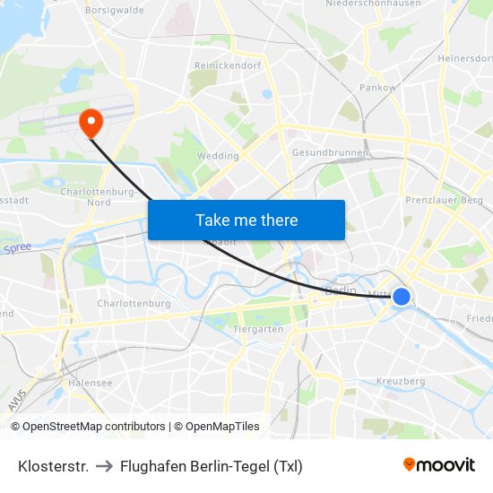 Klosterstr. to Flughafen Berlin-Tegel (Txl) map
