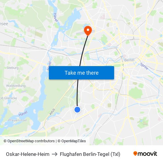 Oskar-Helene-Heim to Flughafen Berlin-Tegel (Txl) map