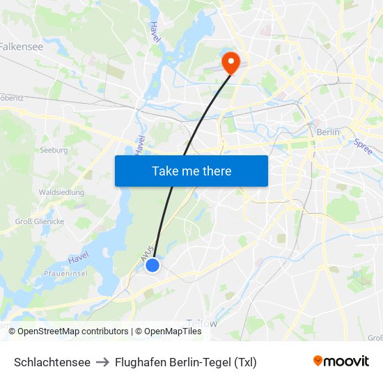Schlachtensee to Flughafen Berlin-Tegel (Txl) map