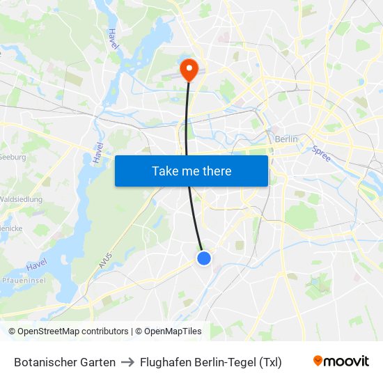 Botanischer Garten to Flughafen Berlin-Tegel (Txl) map