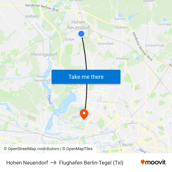 Hohen Neuendorf to Flughafen Berlin-Tegel (Txl) map