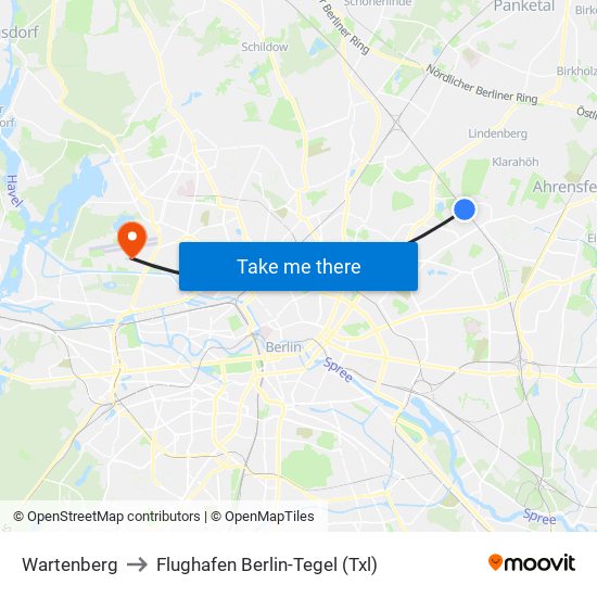 Wartenberg to Flughafen Berlin-Tegel (Txl) map