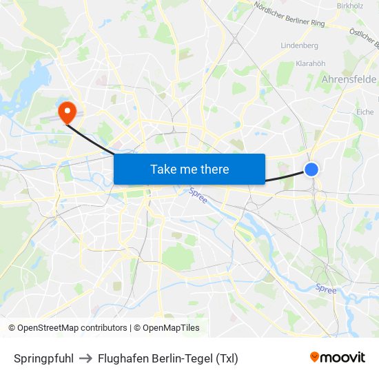 Springpfuhl to Flughafen Berlin-Tegel (Txl) map