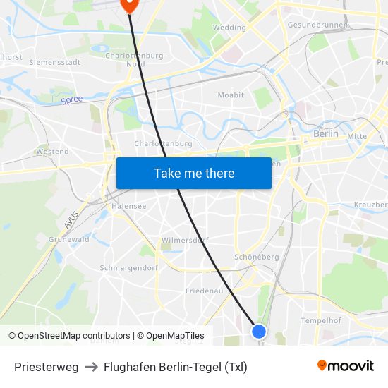 Priesterweg to Flughafen Berlin-Tegel (Txl) map