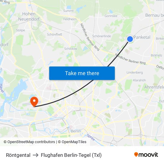 Röntgental to Flughafen Berlin-Tegel (Txl) map