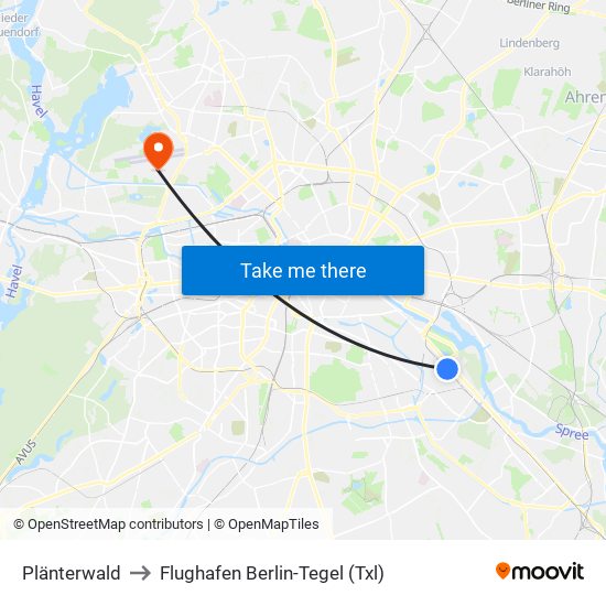 Plänterwald to Flughafen Berlin-Tegel (Txl) map