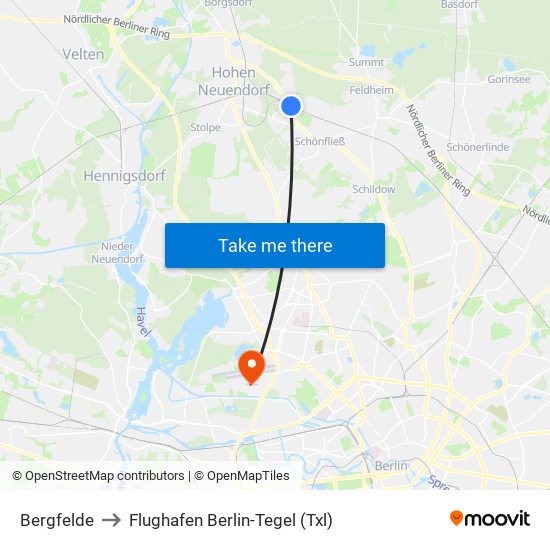 Bergfelde to Flughafen Berlin-Tegel (Txl) map