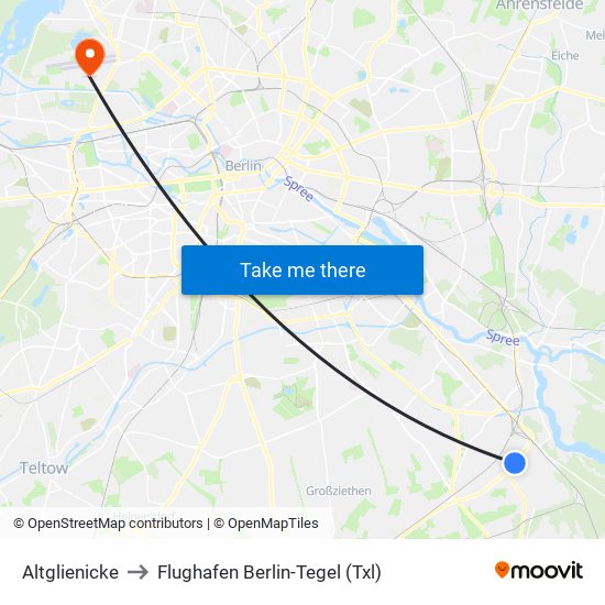 Altglienicke to Flughafen Berlin-Tegel (Txl) map